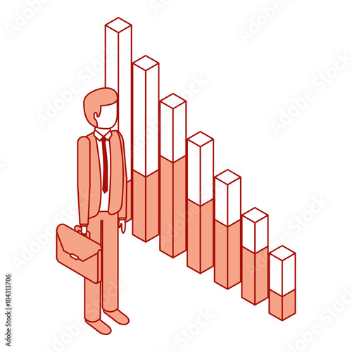 businessman standing holding briefcase with bar graph vector illustration pink design