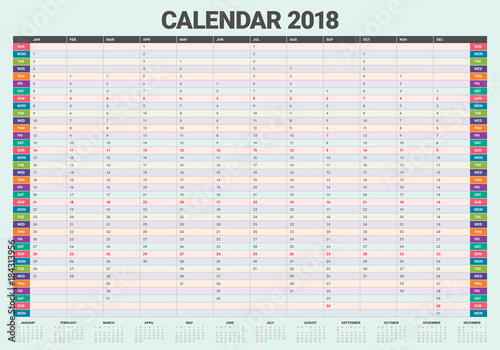 Year 2018 calendar vector design template