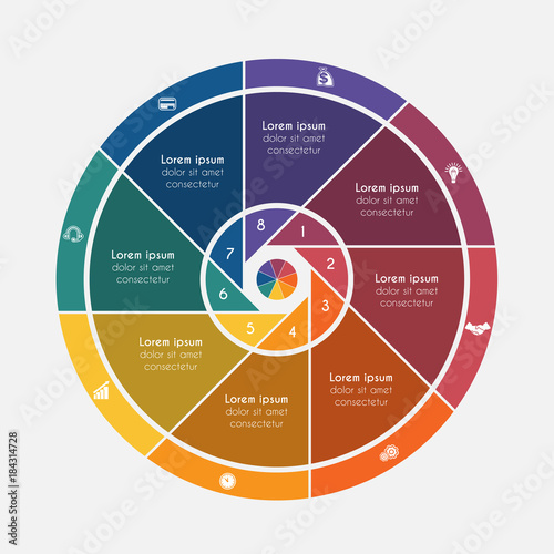 Vector illustration universal flat template elements Infographics conceptual cyclic process 8 positions