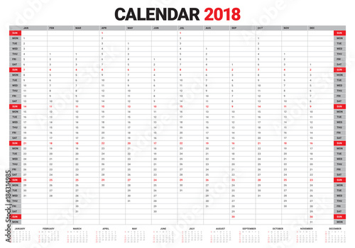 Year 2018 calendar vector design template