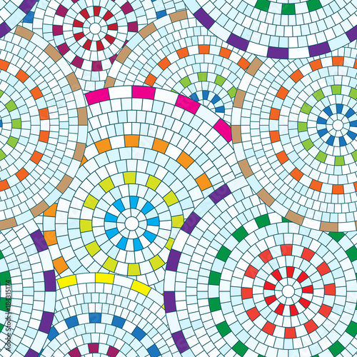 Abstract seamless pattern of geometric shapes. Circular mosaic.