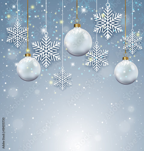 Christmas decorations and paper snowflakes.