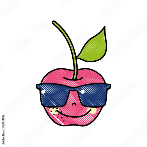 grated happy apple fruit with sunglasses kawaii