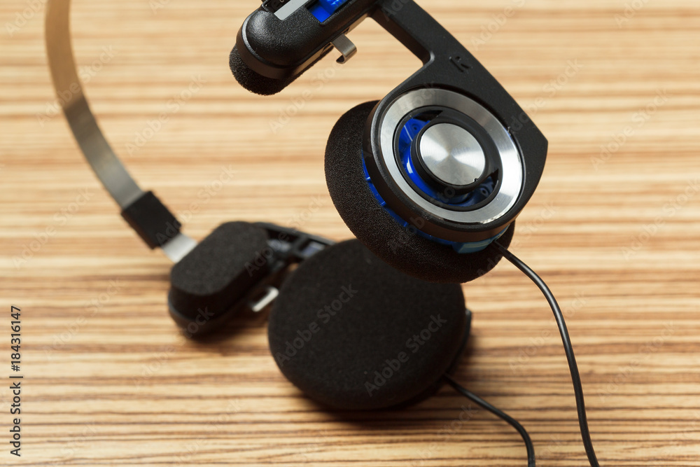 headphone on wooden table headphone on wooden table