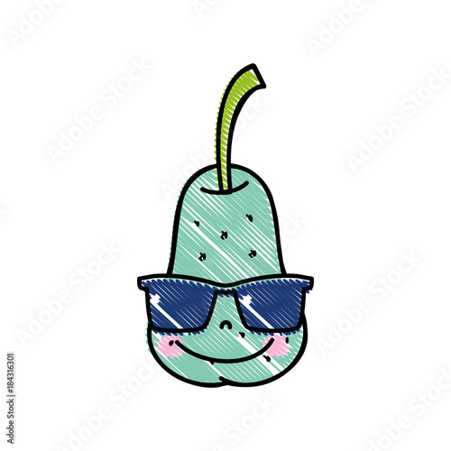 grated happy pear fruit with sunglasses kawaii