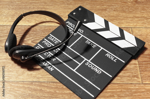 Film clapper board on a table