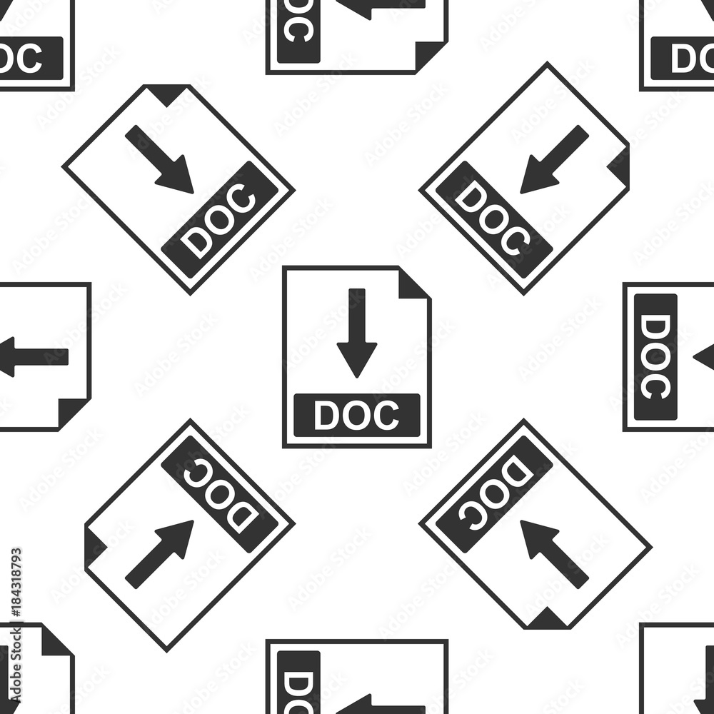 DOC file document icon. Download DOC button icon seamless pattern on white background. Flat design. Vector Illustration DOC file document icon. Download DOC button icon seamless pattern on white background. Flat design. Vector Illustration