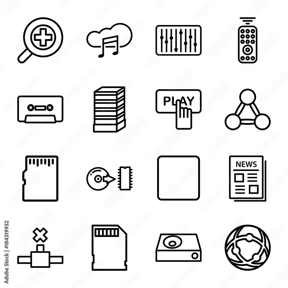 Set of 16 media outline icons