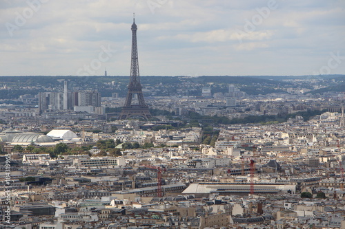 Aerial panoramic view of Paris skyline with Eiffel Tower. Beautiful view of Paris from above.