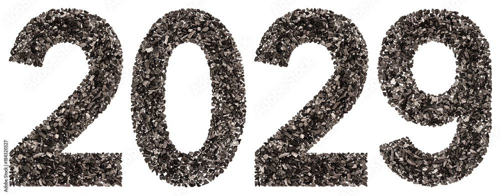 Numeral 2029 from black a natural charcoal, isolated on white background Numeral 2029 from black a natural charcoal, isolated on white background