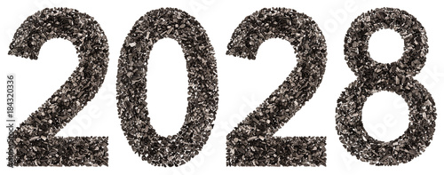 Numeral 2028 from black a natural charcoal, isolated on white background