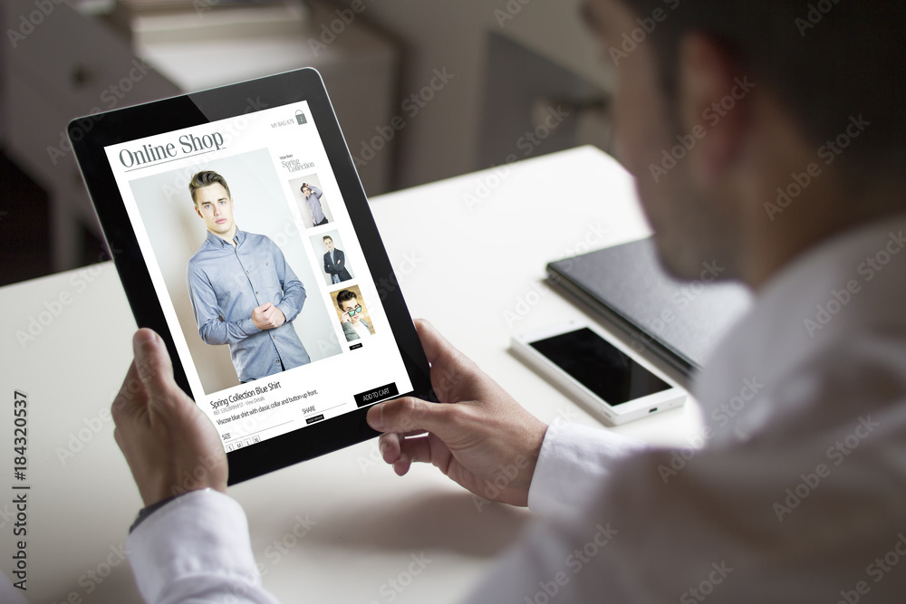 businessman shopping online with tablet pc