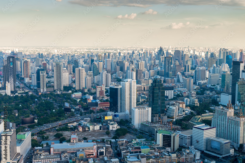 beautiful modern city of Bangkok with tall skyscrapers