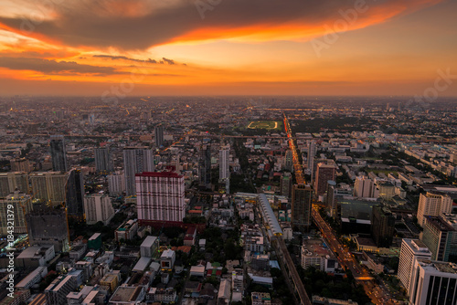 bright orange sunset over the city of Bangkok, Thailand © kosmos111
