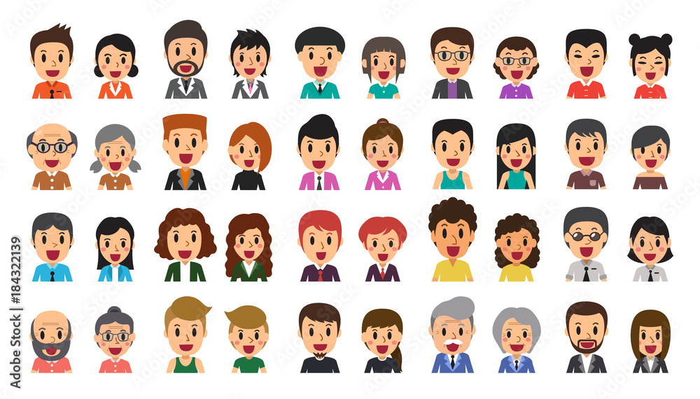 Vector cartoon set of diverse happy people avatar icons Vector cartoon set of diverse happy people avatar icons