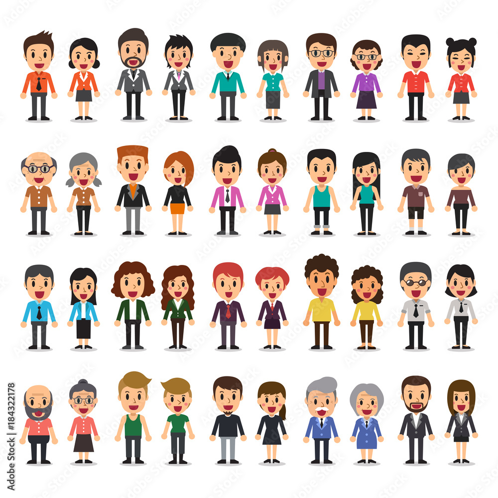 Vector cartoon set of diverse happy people