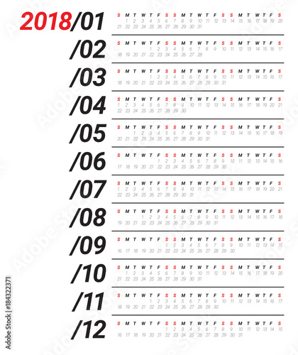 Year 2018 calendar vector design template