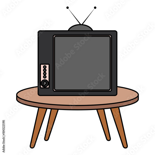 table with old tv isolated icon