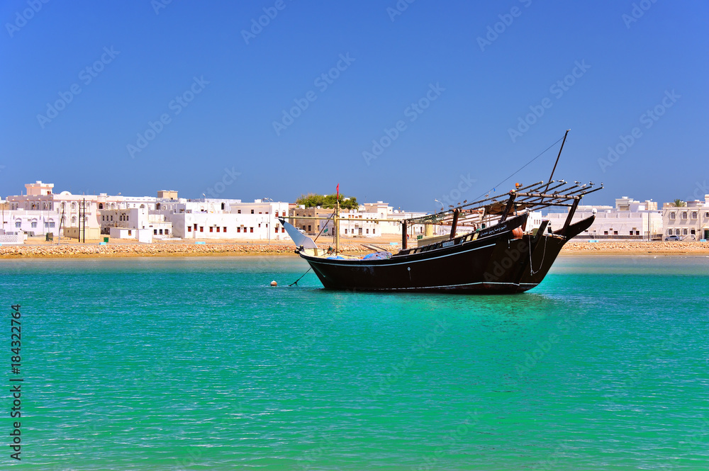 Lagoon and Harbour of toen .Sur with Dhow, Sultanate of Oman