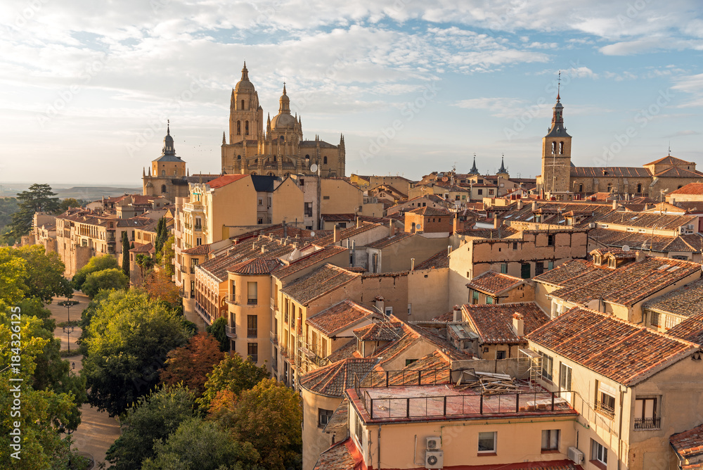 View over the small historic city of Segovia in central Spain