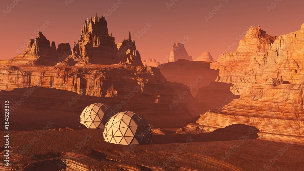 Fototapeta premium settlement on Mars, a Martian landscape 