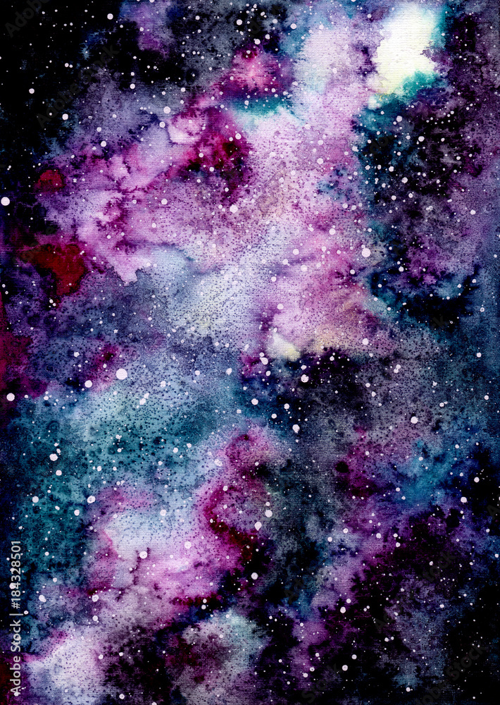 Fototapeta premium Watercolor Violet And Blue Nebula