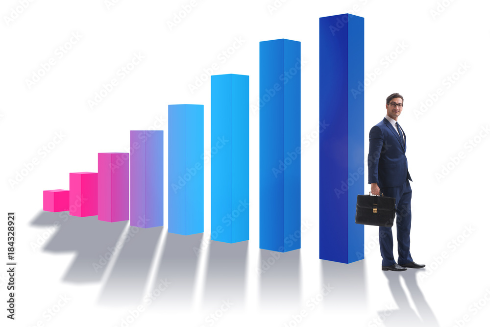 Young businessman in business concept with bar charts Young businessman in business concept with bar charts