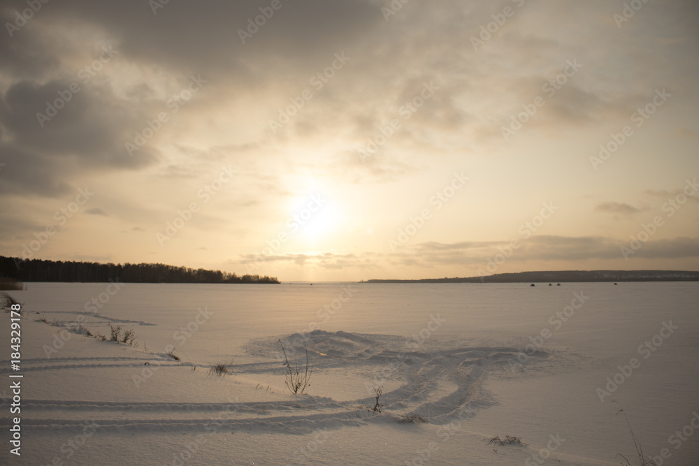 Winter frozen lake