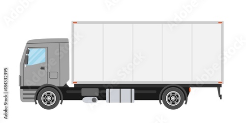 Commercial truck in flat style isolated. Delivery and shipping business cargo truck. Vecror illustration.