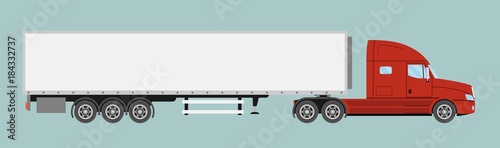 Big commercial semi truck with trailer. Trailer truck in flat style isolated. Delivery and shipping business cargo truck. Vecror illustration.