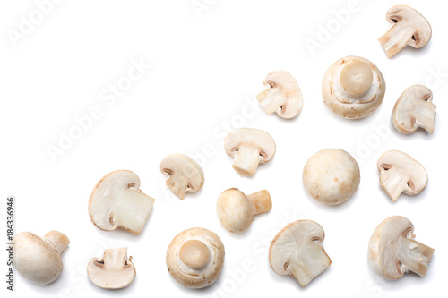 mushrooms isolated on white background. top view
