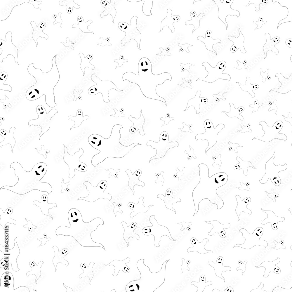 the ghosts of Halloween on a white background. For postcard, invitation, poster. Seamless pattern.