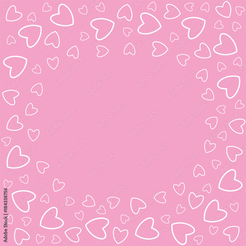 frame of hearts on a pink background prints, greeting cards, invitations for holiday, birthday, wedding, Valentine's day, party.