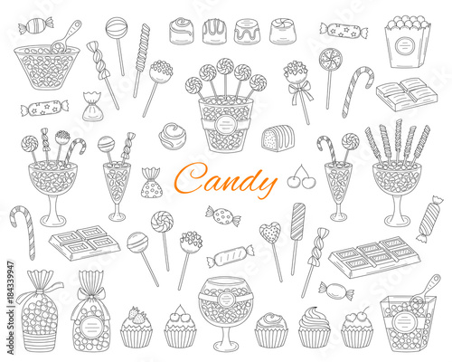 Candy set vector hand drawn doodle illustration.
