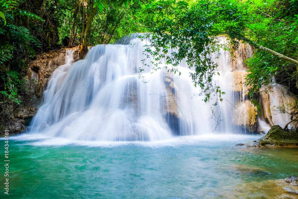 Huai Mae Khamin Waterfall on winter season, Huai Mae Khamin Waterfall Natural attractions. National Park on the Lake, Srinakarin Dam, Kanchanaburi, Thailand