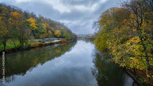 The Meuse river seen from the bridge of Mount Olympus, Charleville-Mezires, Ardennes, France
