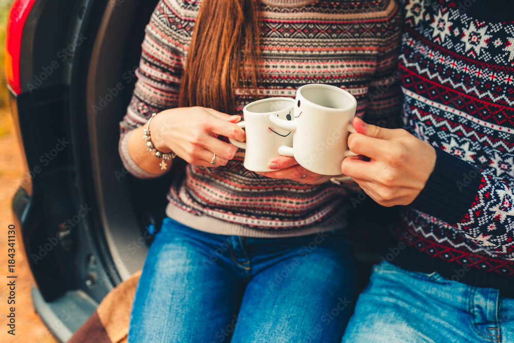 Female Pouring the Hot Tea in Tourist Thermos Mug. she Sitting on Co-driver  Seat Inside Modern Car, Enjoying the Moody Rainy Day Stock Image - Image of  relaxing, pouring: 196210855