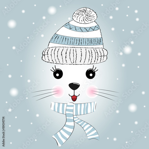Silhouette Cute little kitty with knitted cap and scarf.