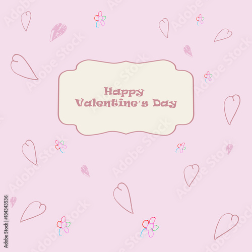 Greeting card Valentine's day with hearts and flowers drawn by a child. © Svetlana