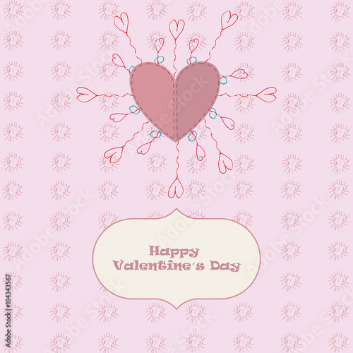 Greeting card Valentine's day with hearts in the form of balls and sun, drawn by a child.