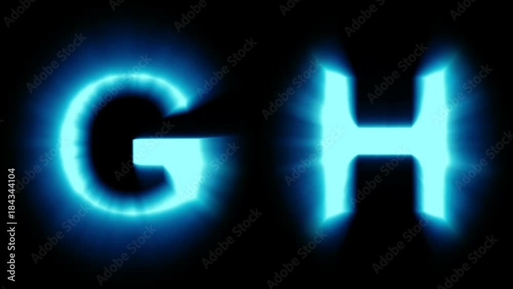 light letters G and H - cold blue light - flickering shimmering animation loop - isolated light letters G and H - cold blue light - flickering shimmering animation loop - isolated