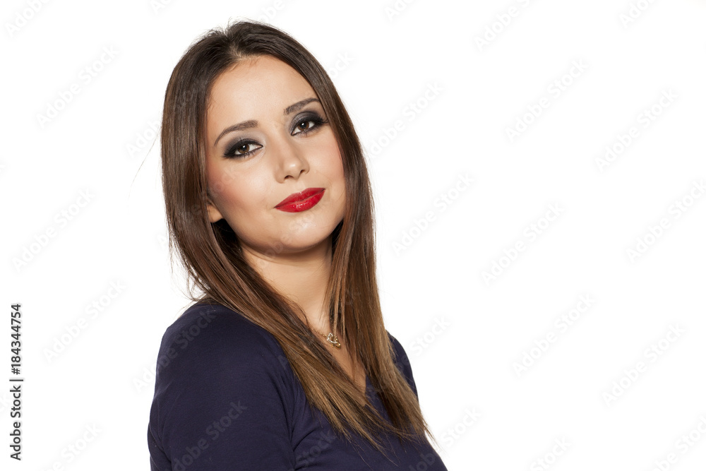 Portrait of beautiful young woman on white background Portrait of beautiful young woman on white background