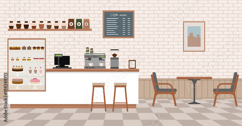 Empty cafe interior. Flat design vector illustration 
