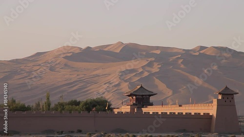 Chinese Historical Architecture, Chinese Fortress in Gansu Province, at sunrise photo