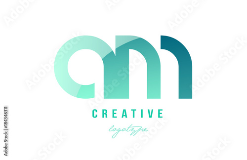 green gradient pastel modern am a m  alphabet letter logo combination icon design