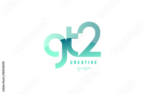 green gradient pastel modern gt2 g t 2  alphabet letter logo combination icon design photo