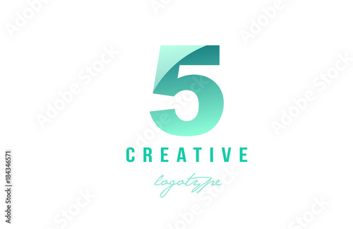5  five green pastel gradient number numeral digit logo icon design