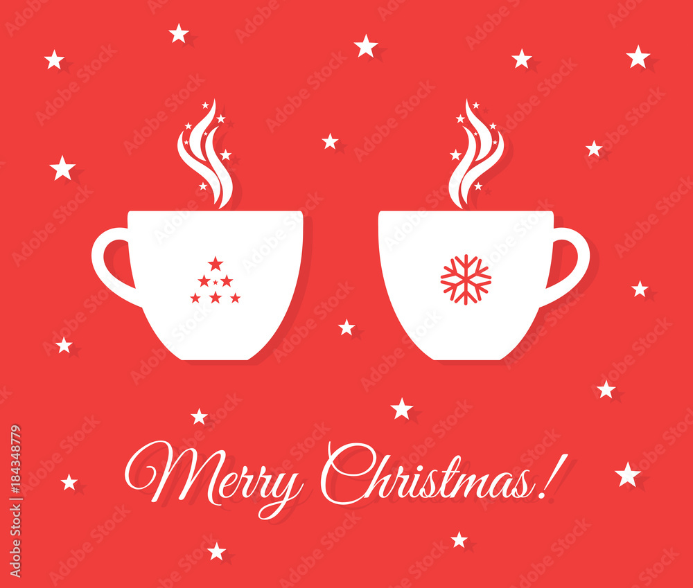 Two Christmas cups with coffee or hot chocolate