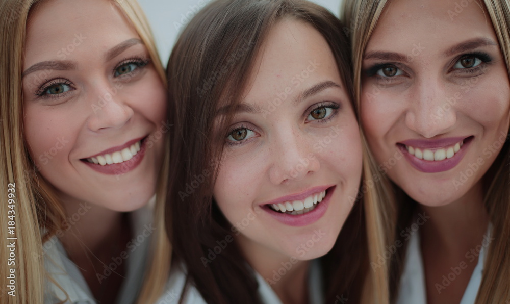 Cheerful team of doctors and interns make selfie Cheerful team of doctors and interns make selfie
