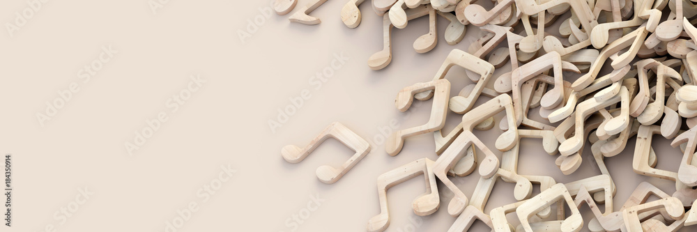 Naklejka premium Musical notes made of wood on a plane, original 3d rendering background